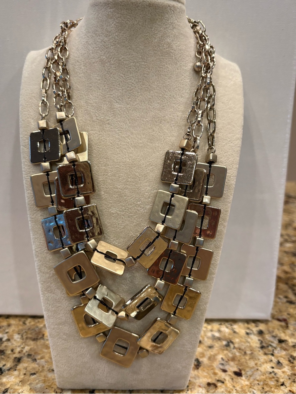 Chico's Multi-Tone Gold and Silver Layered Square-Link Necklace